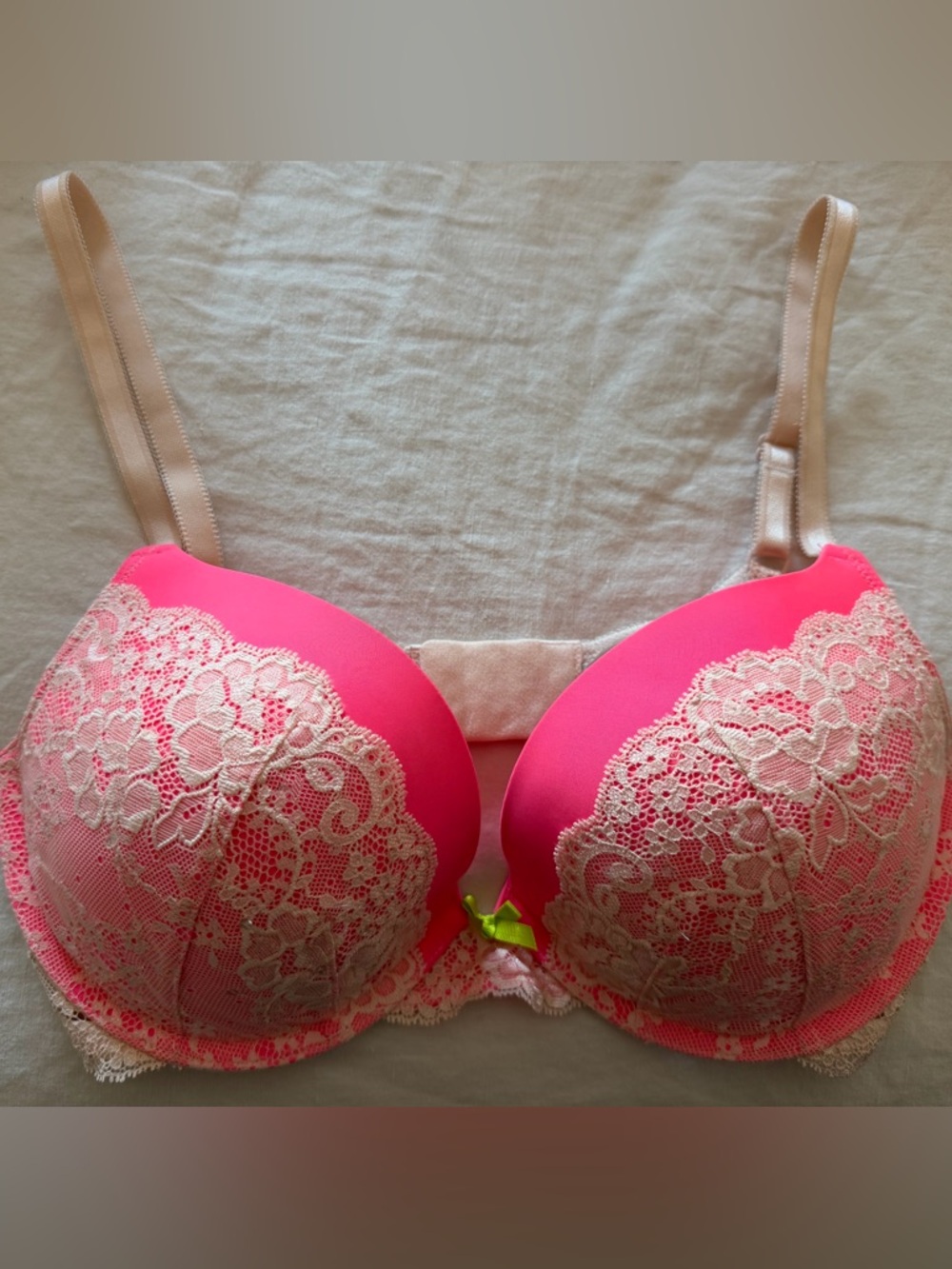 Victoria's Secret Hot Pink and Cream Lace Push-Up Bra